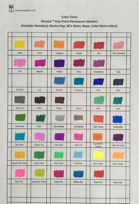 Printable Sharpie Color Chart